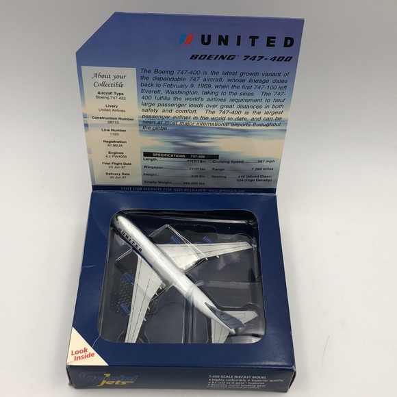 Gemini Jets Diecast 1:400 United Airlines Boeing 747-400 N196UA GJUAL566 - Picture 2 of 7